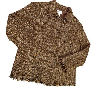 Easy Spirit Brown Tweed Fringed Hem Blazer Jacket